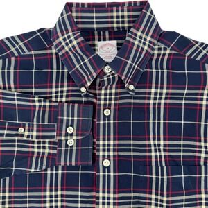 Brooks Brothers 346 Mens Non Iron Navy Plaid Button Down Shirt Mens M‎